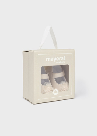 Mayoral Newborn 9630-029 Buty balerinki z pomponami dla noworodka Crema