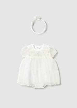 Mayoral Newborn 1659-032 Sukienka z body i opaską Champagne