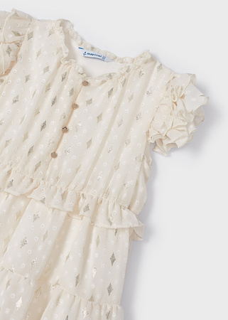 Mayoral Mini 3927-010 Sukienka z falbankami dla dziewczynki Ecru