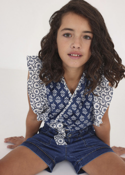 Mayoral Junior 6196-025 Bluzka z falbankami dla dziewczynki Granat