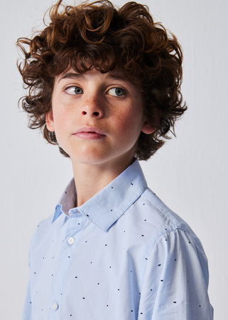 Mayoral Junior 7187-048 Koszula wzorek z długim rękawem, z klasycznym kołnierzykiem dla chłopca Celeste