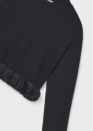 Mayoral Junior 7030-032 Koszulka z długim rękawem w prążek z płatkami Negro