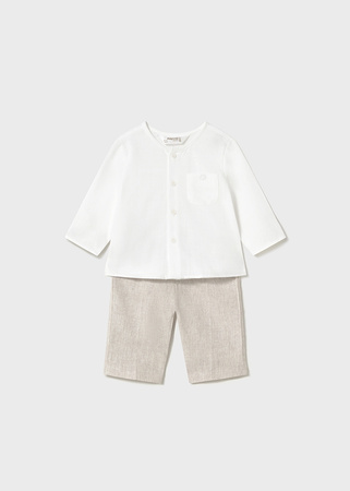 Mayoral Newborn 1564-096 Elegancki komplet spodnie z koszulą Blanco-lino