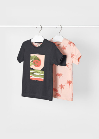 Mayoral Mini 3019-088 Zestaw 2 koszulek z krótkim rękawem dla chłopca Palmy ECOFRIENDS Grafit i łosoś