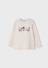 Mayoral mini 4035-063 Koszulka z długim rękawem z grafiką cekinową dla dziewczynki ECOFRIENDS beżowa