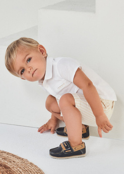 Mayoral Baby 1232-022 Komplet wizytowy z bermudami z lnem dla chłopca Beż