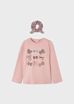 Mayoral Mini 4006-048 Koszulka z gumką do włosów dla dziewczynki ECOFRIENDS Nude