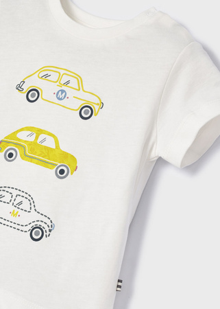 Mayoral Baby 1006-074 Koszulka z krótkim rękawem ECOFRIENDS dla chłopca Samochody Ecru