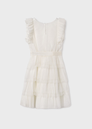 Mayoral Junior 6994-006 Sukienka z tiulowymi falbankami Crudo