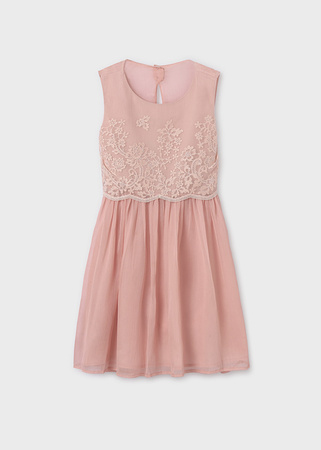 Mayoral Junior 6944-077 Sukienka łączona z haftem dla dziewczynki Tulipan