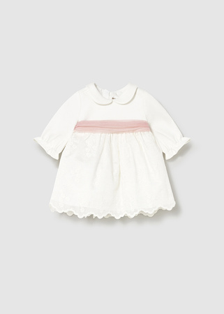 Mayoral Newborn 2818-001 Sukienka łączona z haftem Crudo