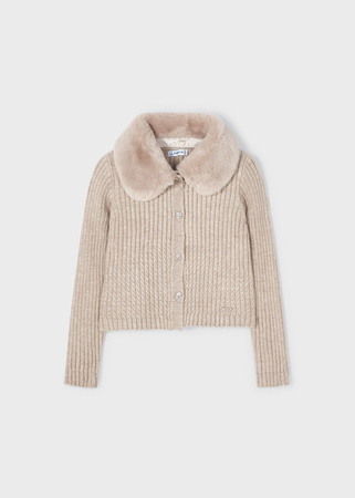 Mayoral Mini 4309-010 Sweterek z odpinanym futerkowym kołnierzem dla dziewczynki Vison vig