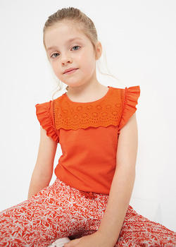 Mayoral Mini 3074-065 Koszulka bez rękawów z haftem ECOFRIENDS Pomarańczowa