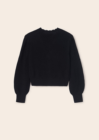 Mayoral Junior 6331-089 Sweter trykotowy z bufiastymi rękawami dla dziewczynki Kolor czarny