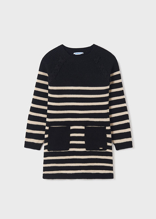 Mayoral Junior 7959-066 Sukienka trykotowa w paski dla dziewczynki Negro