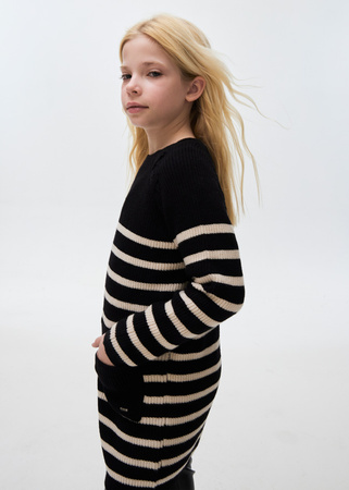 Mayoral Junior 7959-066 Sukienka trykotowa w paski dla dziewczynki Negro