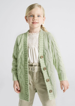 Mayoral Mini 4310-092 Kardigan z warkoczowym splotem dla dziewczynki ECOFRIENDS zielony