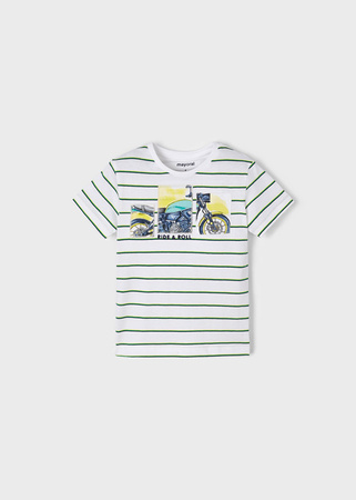 Mayoral Mini 3004-043 Koszulka z krótkim rękawem dla chłopca Motocykl ECOFRIENDS Biała w paski