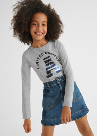 Mayoral Junior 7039-027 Koszulka z długim rękawem z cekinową aplikacją dla dziewczynki Szara