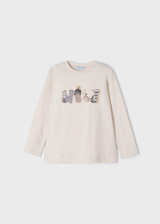 Mayoral mini 4035-063 Koszulka z długim rękawem z grafiką cekinową dla dziewczynki ECOFRIENDS beżowa