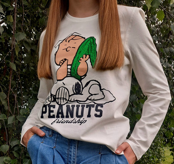 ORIGINAL MARINES DDAV3566F Koszulka z długim rękawem z cekinową aplikacją Snoopy dla dziewczynki  Ecru