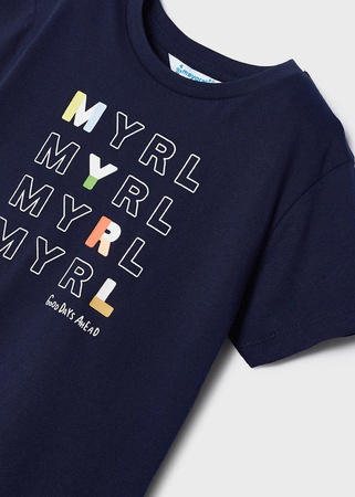Mayoral Mini 170-021 Koszulka z krótkim rękawem ECOFRIENDS z nadrukiem MYRL dla chłopca Granatowa