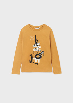 Mayoral Junior 7037-017 Koszulka z długim rękawem z grafiką dla dziewczynki ECOFRIENDS Musztardowa