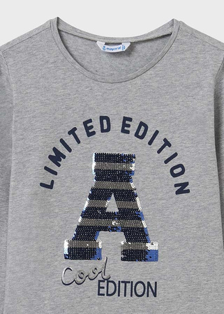 Mayoral Junior 7039-027 Koszulka z długim rękawem z cekinową aplikacją dla dziewczynki Szara