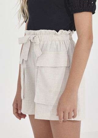 Mayoral Junior 6236-046 Krótkie spodenki lniane dla dziewczynki Beżowe