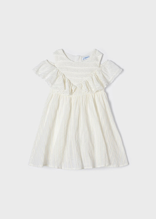 Mayoral 3936-004 Sukienka hiszpanka z koronką dla dziewczynki Ecru i złoto