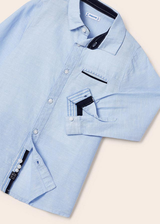 Mayoral Mini 3165-041 Koszula lniana z długim rękawem z kołnierzykiem dla chłopca Niebieska