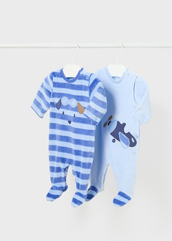 Mayoral Newborn 2753-047 Komplet 2 pajacyków z aksamitnej dzianiny ECOFRIENDS dla chłopca Niebieski