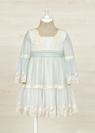 Abel&Lula 5036-055 Sukienka z haftowanym tiulem dziewczynki Crudo-anis