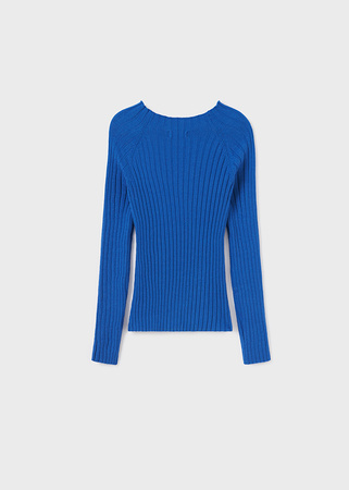 Mayoral Junior 7040-044 Koszulka z długim rękawem w prążek ze stójką dla dziewczynki Klein