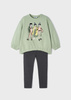 Mayoral Mini 4772-091 Komplet z leginsami w prążek dla dziewczynki ECOFRIENDS zielony
