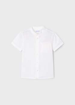 Mayoral Mini 3113-023 Koszula z lnem z krótkim rękawem ze stójką Blanco