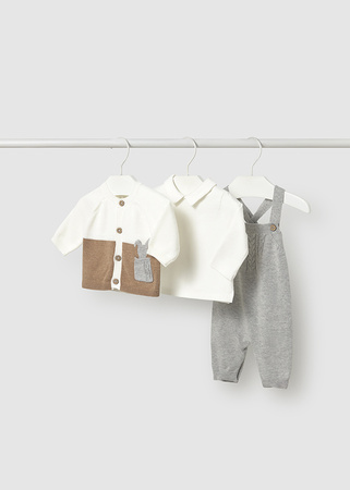 Mayoral Newborn  2617-025 Komplet 3-częściowy z ogrodniczkami Vapor vig