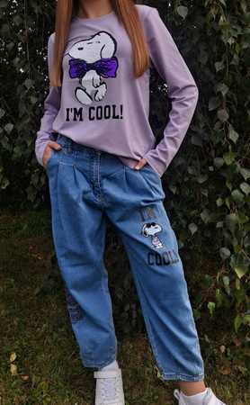 Original Marines DDAV3575F Spodnie jeans z aplikacją Snoopy dla dziewczynki Niebieskie