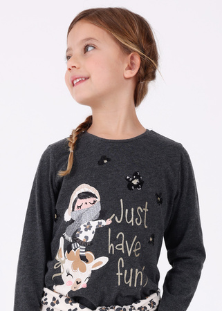 Mayoral Mini 4015-059 Koszulka z długim rękawem dla dziewczynki ECOFRIENDS Plomo vig