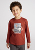 Mayoral Mini 4010-047 Koszulka chłopięca z długim rękawem z grafiką auto kolor cegła