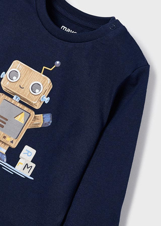 Mayoral Baby 2005-085 Koszulka z długim rękawem z nadrukiem robota dla chłopca ECOFRIENDS Granatowa