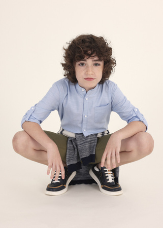 Mayoral Junior 6115-078 Koszula z długim rękawem ze stójką dla chłopca Niebieska