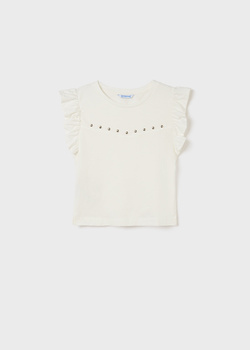 Mayoral Junior 6042-031 Koszulka bez rękawów z falbanką dla dziewczynki Ecru