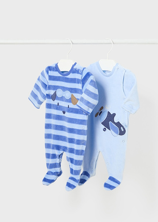 Mayoral Newborn 2753-047 Komplet 2 pajacyków z aksamitnej dzianiny ECOFRIENDS dla chłopca Niebieski