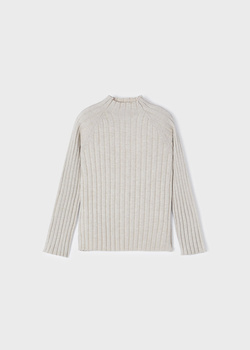 Mayoral Mini 4024-013 Koszulka z długim rękawem w prążek ze stójką dla dziewczynki Beż