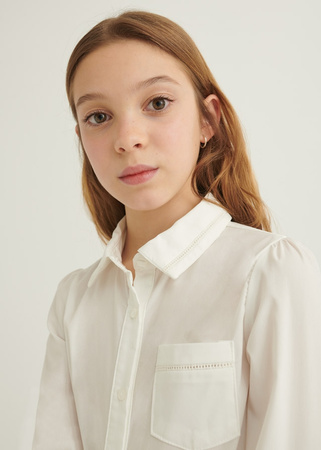 Mayoral Junior 7170-002 Koszula z kołnierzykiem i długim rękawem dla dziewczynki Ecru