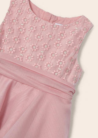 Mayoral Mini 3912-076 Sukienka z falbankami i haftem dla dziewczynki Róż