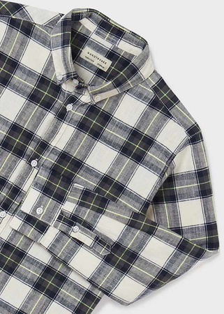 Mayoral Junior 6117-051 Koszula z dodatkiem lnu w kratę z długim rękawem dla chłopca Szara