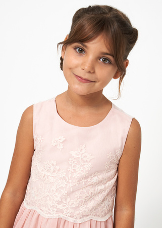 Mayoral Junior 6944-077 Sukienka łączona z haftem dla dziewczynki Tulipan
