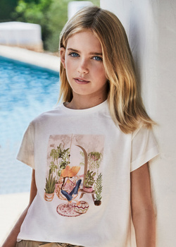 Mayoral Junior 6008-038 Koszulka z krótkim rękawem z  nadrukiem dla dziewczynki  Crudo